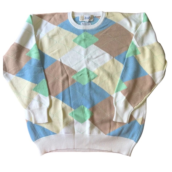 Vintage Pringle Of Scotland Argyle Intarsia Sweater Made In Hong Kong Size XL - Picture 1 of 6